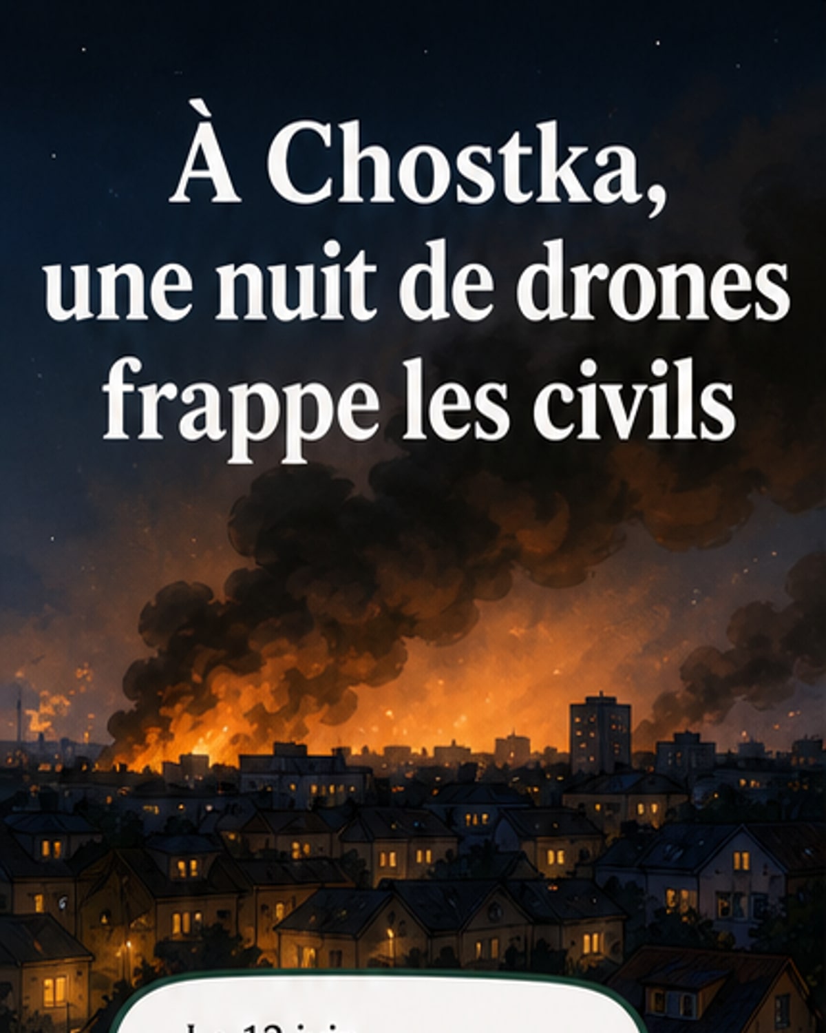 Fumée s'élevant d'un bâtiment endommagé après une attaque de drones à Chostka, dans la région de Soumy, Ukraine.