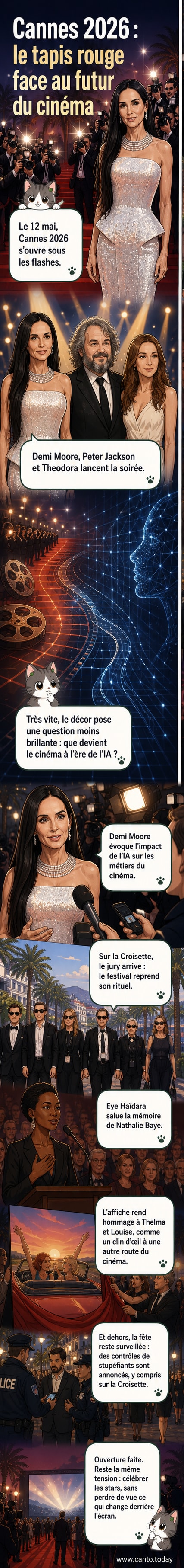 Affiche du Festival de Cannes 2026 inspirée de 'Thelma et Louise', avec Demi Moore, Peter Jackson et Theodora sur le tapis rouge.