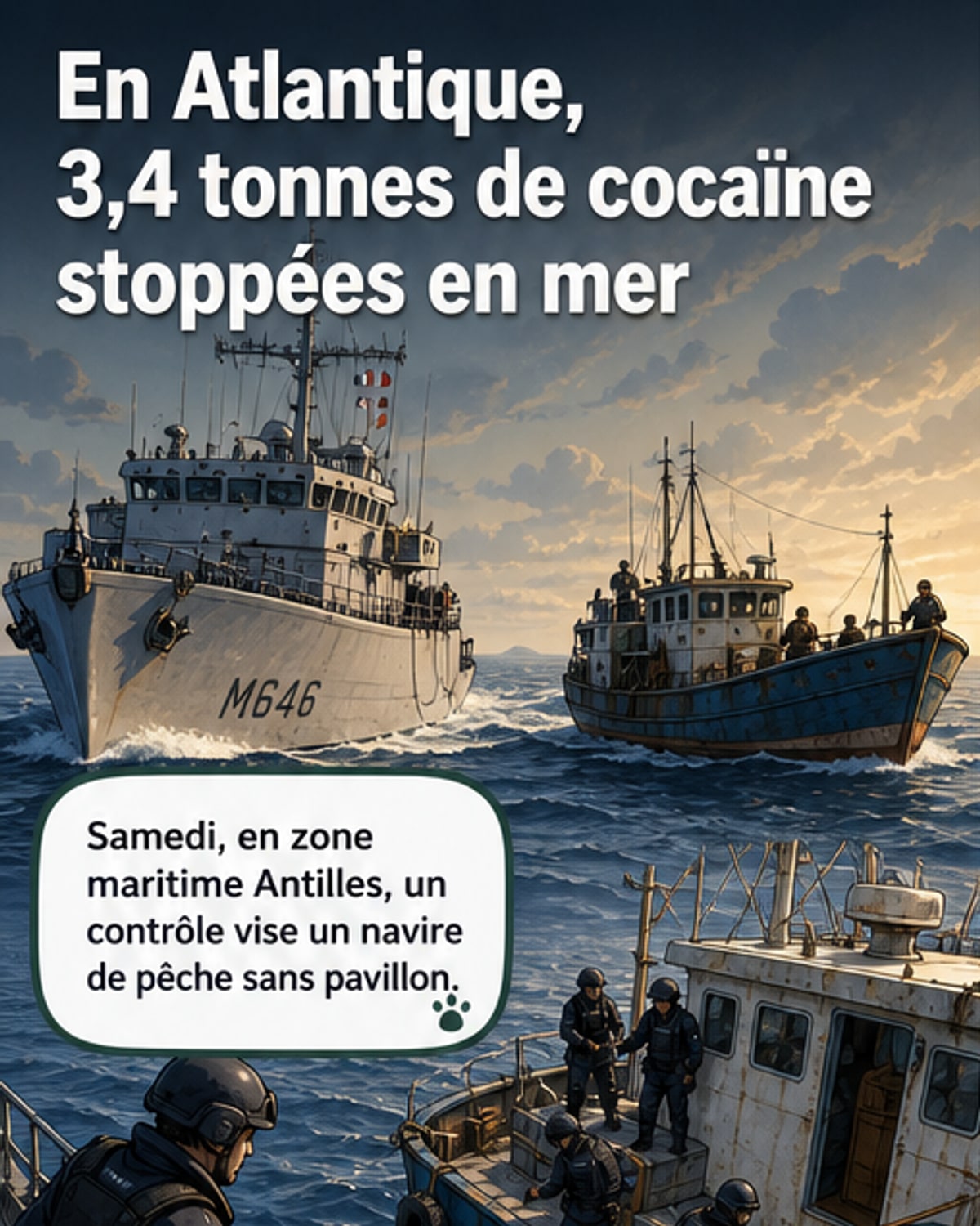 3,4 tonnes de cocaïne saisies en Atlantique
