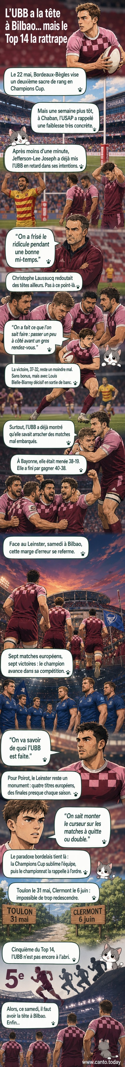 Joueurs de Bordeaux-Bègles en conférence d'avant-match à Bilbao, concentrés avant la finale de Champions Cup contre le Leinster.