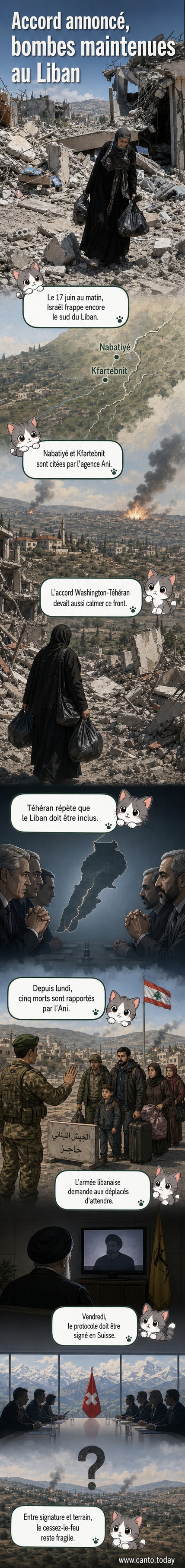 Une femme dans les ruines de sa maison à Srifa, au sud du Liban, après des frappes israéliennes en juin 2026.