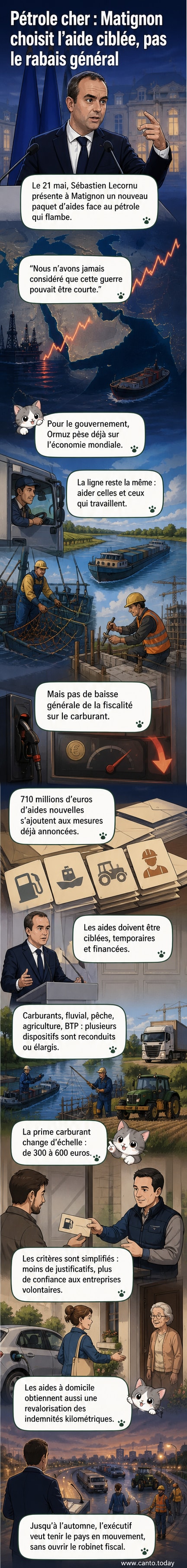 Illustration d’un camion, d’un taxi et d’un véhicule électrique entourés de symboles d’argent et de carburant, représentant le plan d’aide gouvernemental face à la crise énergétique.