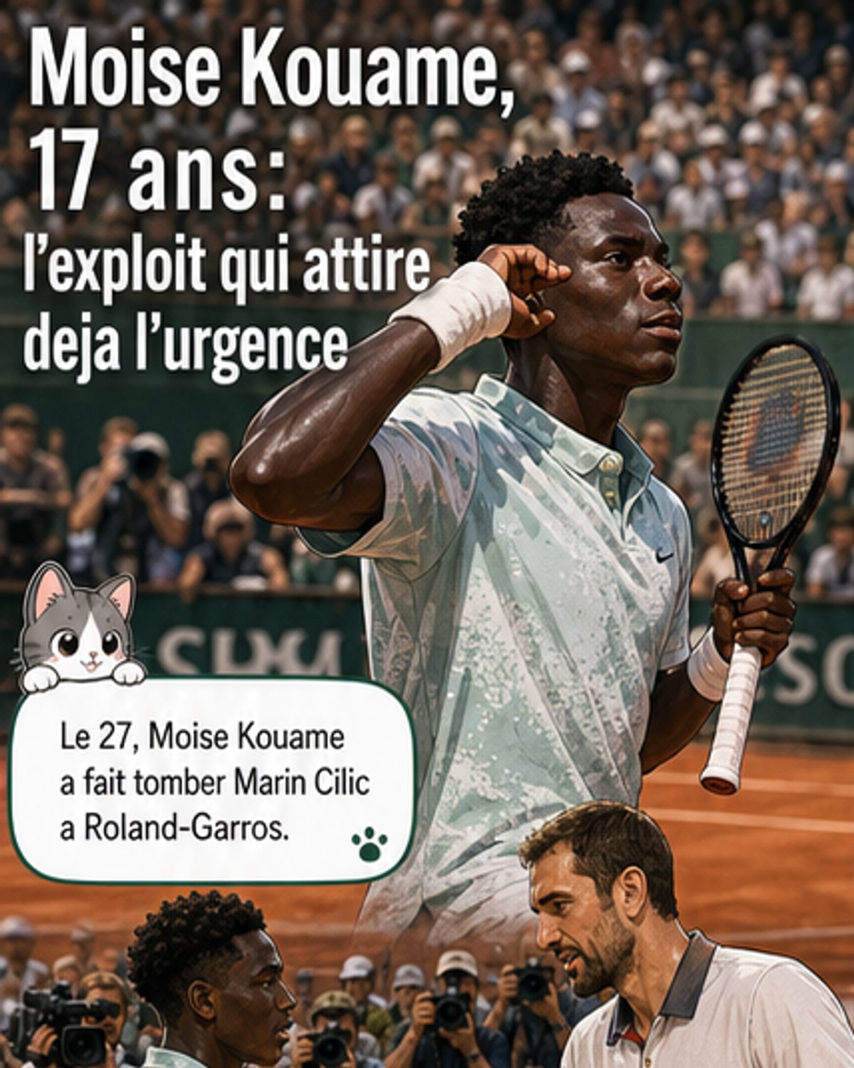 Kouamé, 17 ans, bat Cilic à Roland