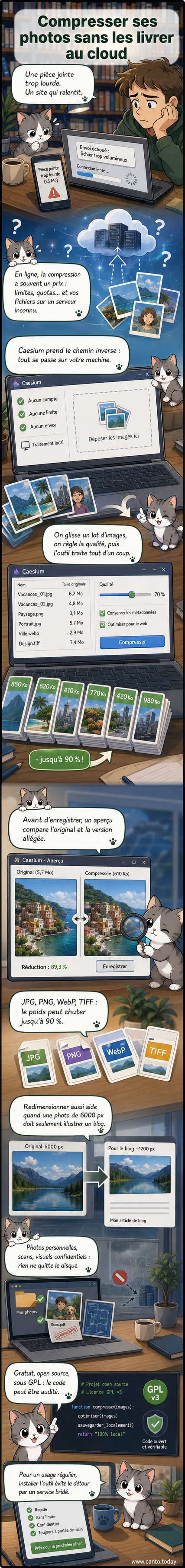 Interface d'un logiciel montrant une comparaison côte à côte entre une photo originale et une version compressée, avec des indicateurs de taille et de qualité.