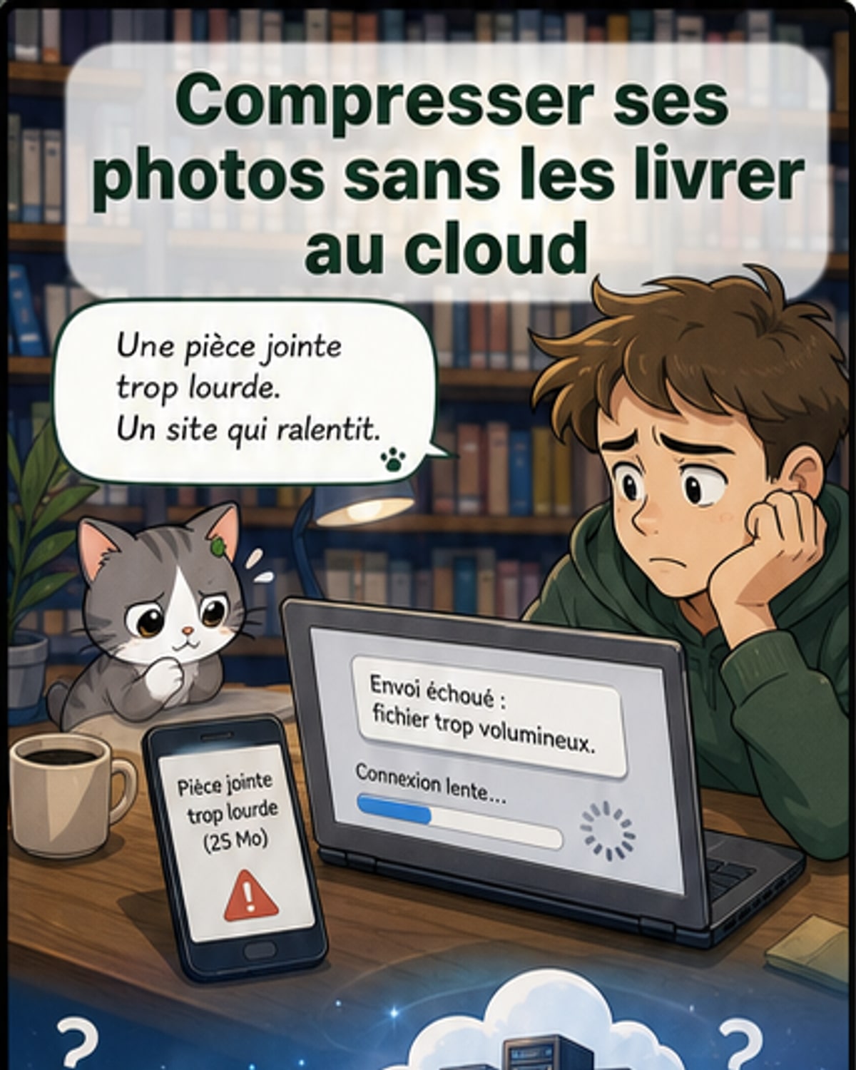 Interface d'un logiciel montrant une comparaison côte à côte entre une photo originale et une version compressée, avec des indicateurs de taille et de qualité.