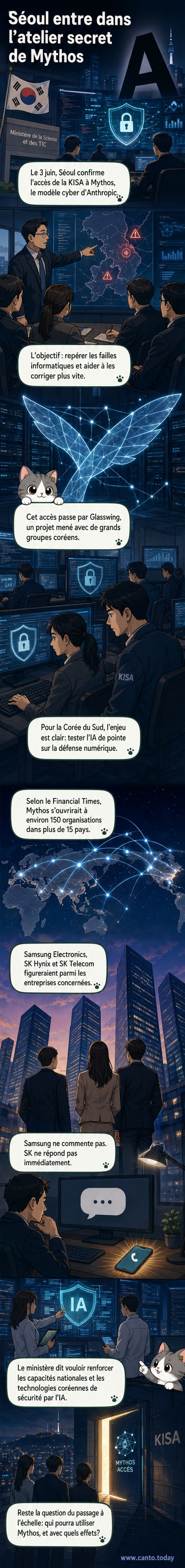 Illustration d'un cerveau numérique entouré de boucliers, représentant l'IA Mythos d'Anthropic utilisée par la Corée du Sud pour la cybersécurité.