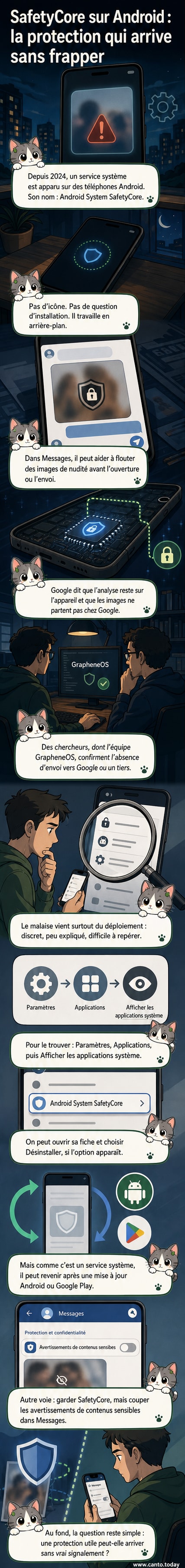 Illustration d'un smartphone Android avec une icône de bouclier à l'intérieur, symbolisant la détection automatique de contenus sensibles dans les photos par SafetyCore.