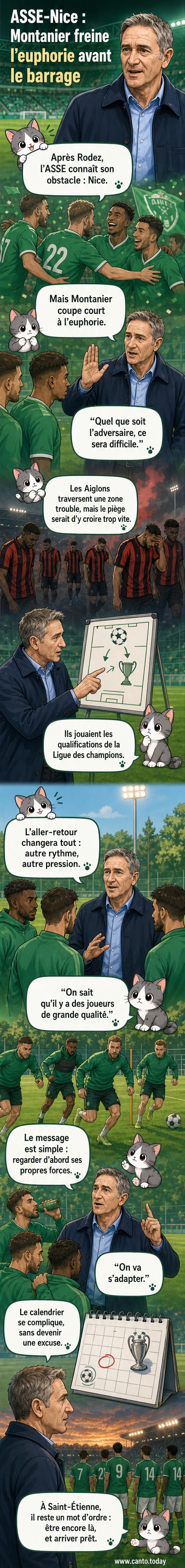 Philippe Montanier, entraîneur de l'ASSE, en pleine préparation du barrage contre Nice, avec un regard déterminé.