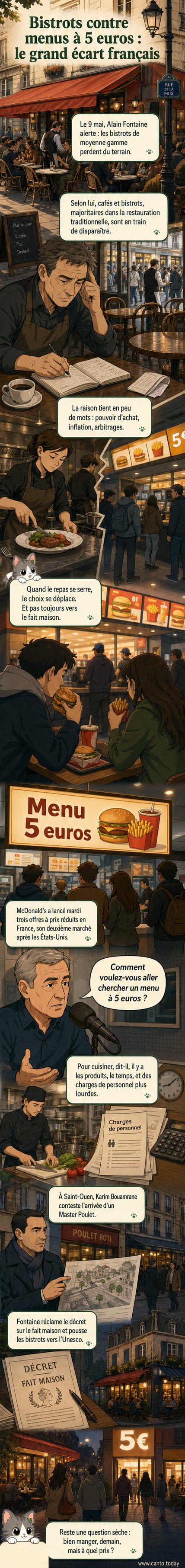 Façade d'un café traditionnel parisien, le Bistro de la Gare, face à la gare de Lyon, illustrant le contraste avec les enseignes de fast-food.