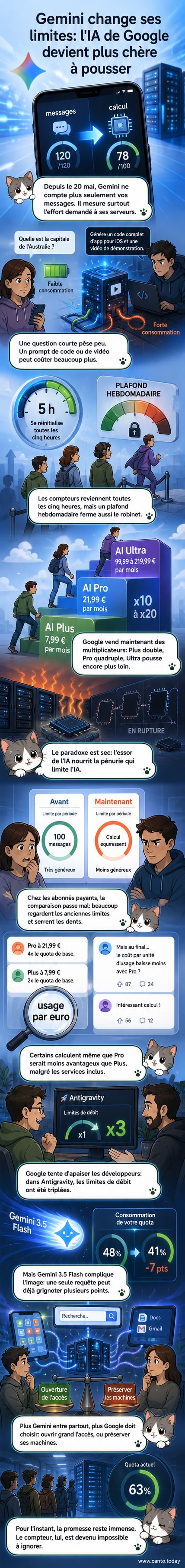 Capture d'écran montrant l'interface de Gemini avec un indicateur de pourcentage de limite d'utilisation affiché.