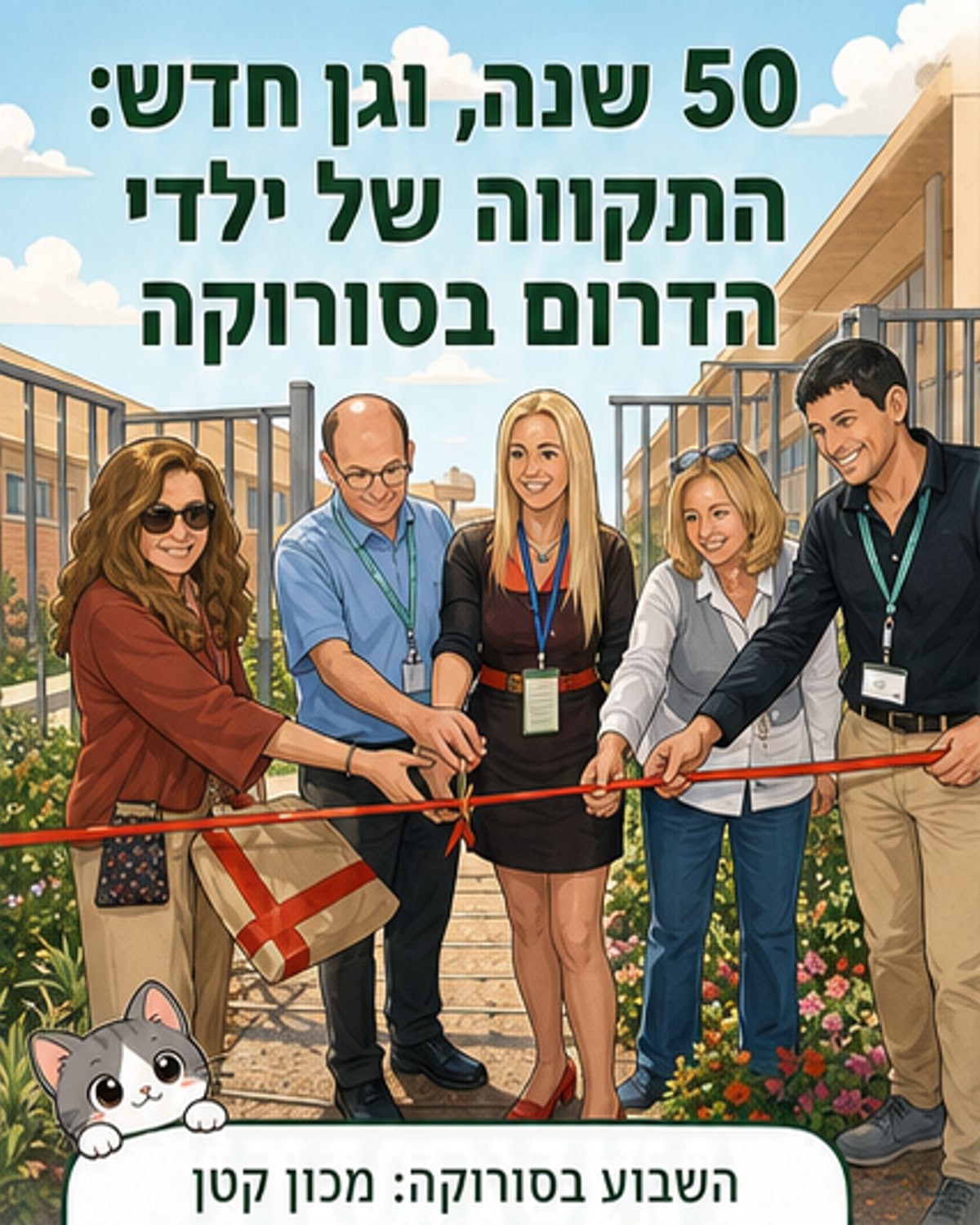 בניין המכון להתפתחות הילד בסורוקה, עם גינה טיפולי חדשה וצוות רפואי.