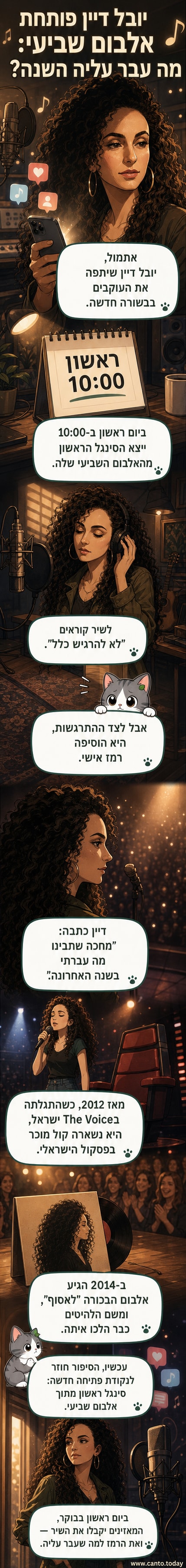 יובל דיין מחייכת מול מיקרופון, משמיעה סינגל חדש מתוך האלבום השביעי שלה.