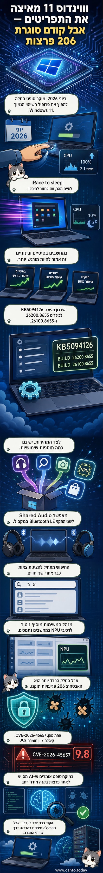 איור של תפריט התחלה של ווינדוס 11 открыва瞬间, עם חץ המראה על קפיצה בתדר המעבד.