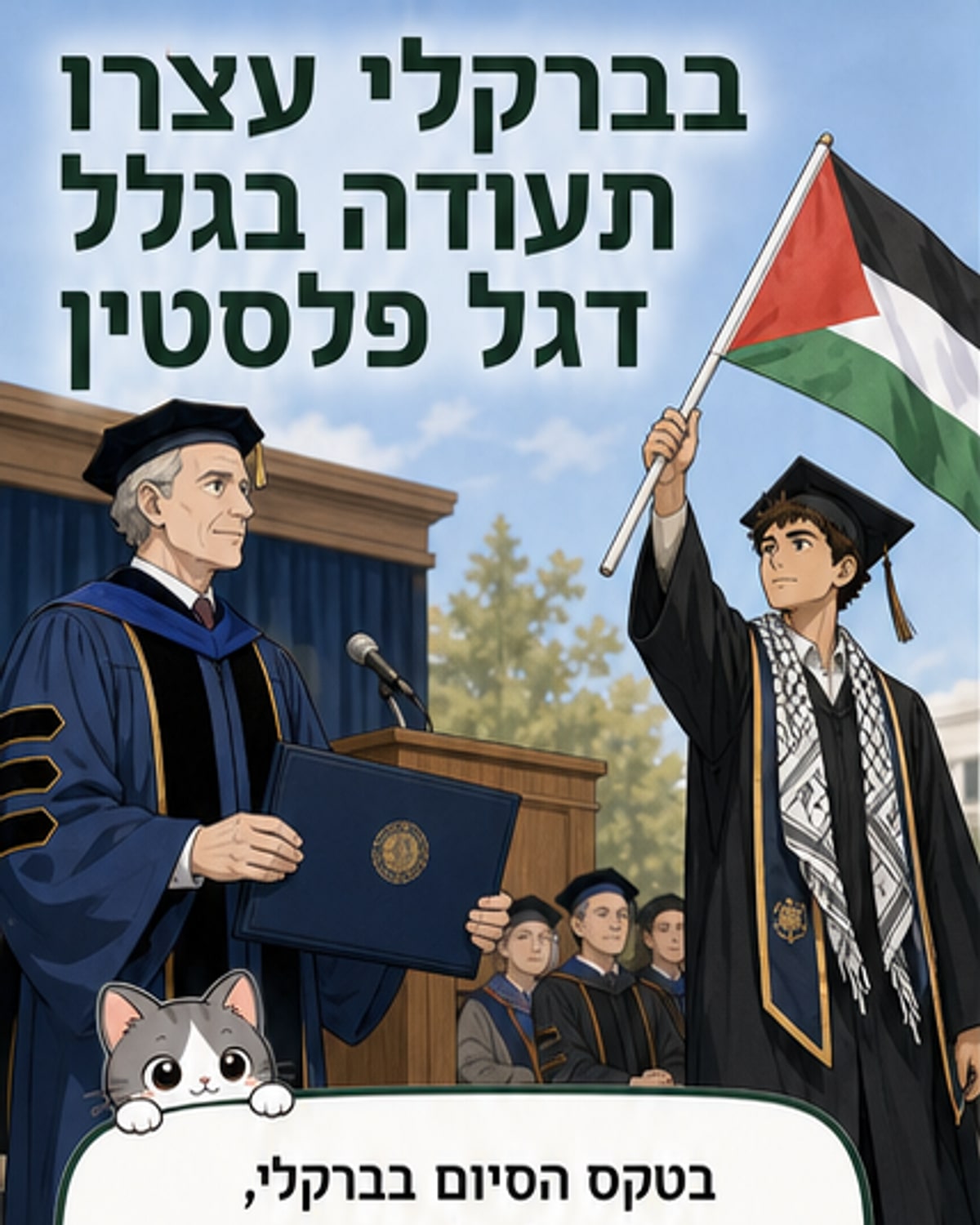 ברקלי סירבה להעניק תעודה לבוגר שהניף דגל פלסטין