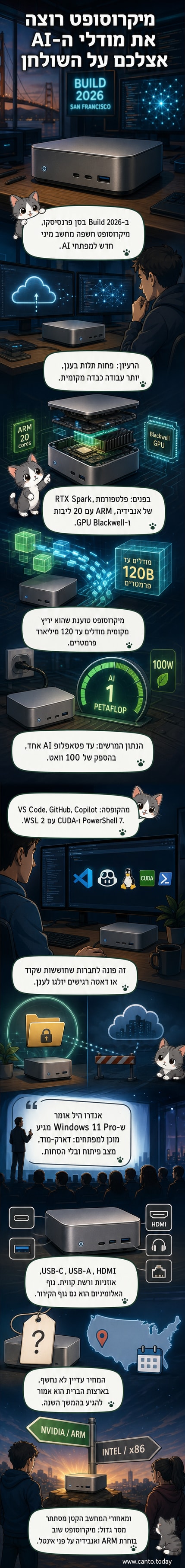 ה-Surface RTX Spark Dev Box – מחשב קומפקטי בצבע אפור, עם עיצוב מינימליסטי וגריל אוורור עגול.