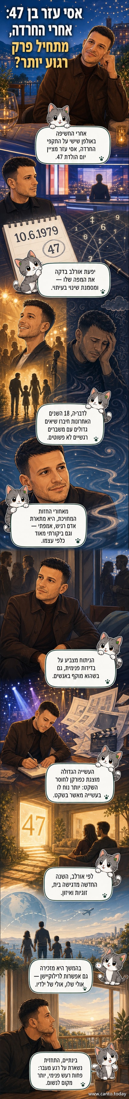 אסי עזר מחייך, צילום מסך מפרופיל אינסטגרם, עם רקע של ניתוח נומרולוגי על המסך