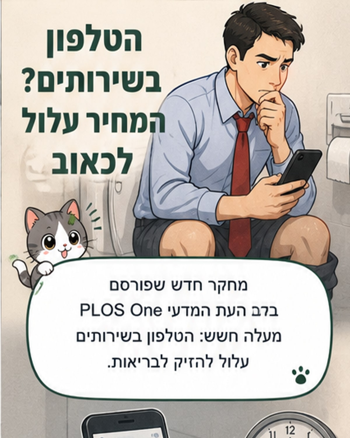 שימוש בסמארטפון בשירותים עלול לגרום לטחורים