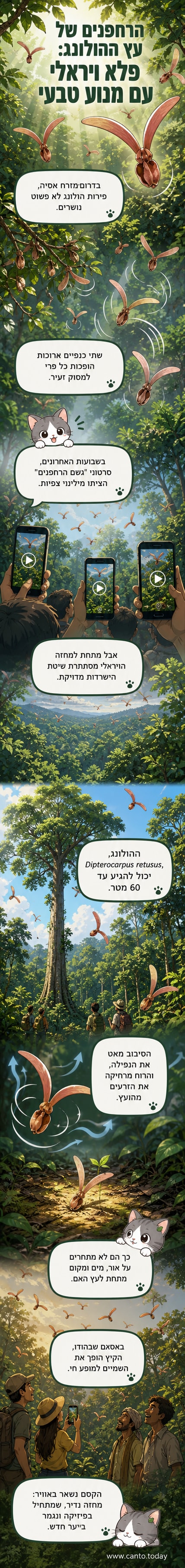 פירות עץ ההולונג נופלים מהשמיים ומסתחררים באוויר כמו מסוקים קטנים, יער באסאם, הודו