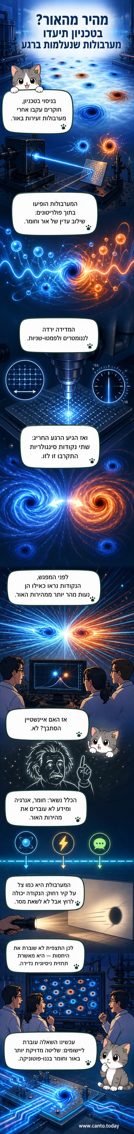 איור של מערבולות אור זוהרות בתוך חומר ננומטרי, עם קווים מעגליים המציינים שינוי בפאזה של גל האור