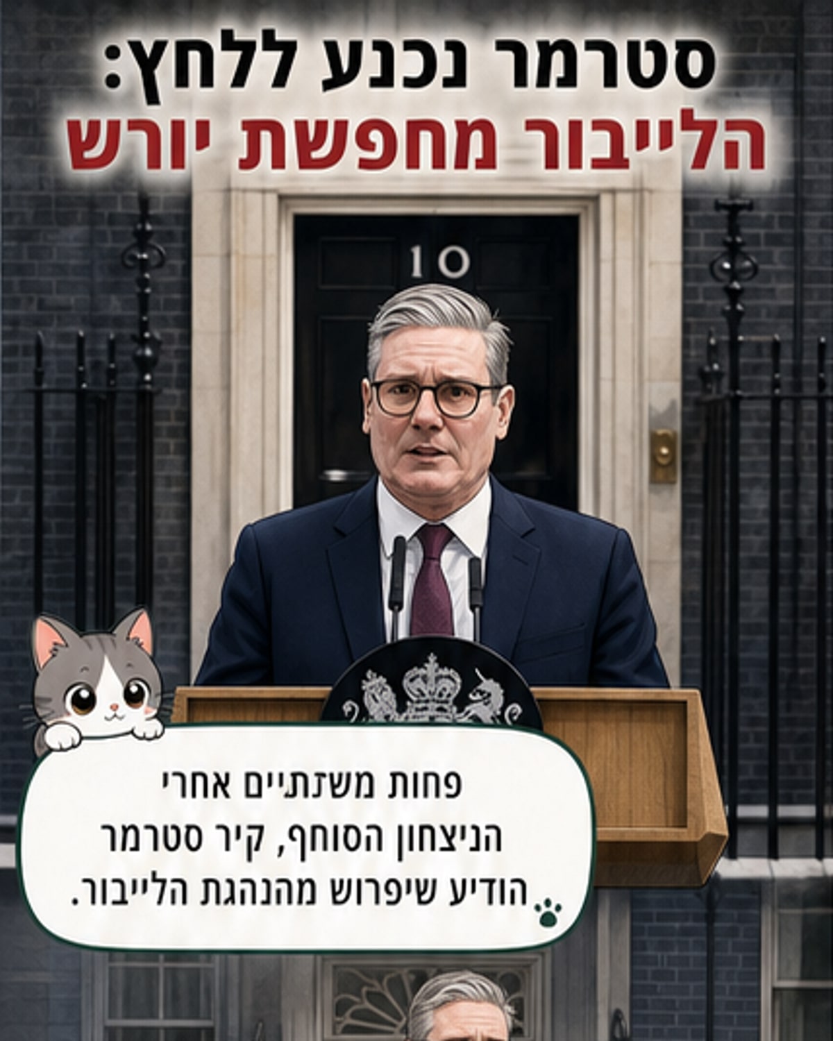 קיר סטרמר מודיע על התפטרותו מחוץ לדאונינג 10, קולו נשבר, רעייתו ויק לצדו.