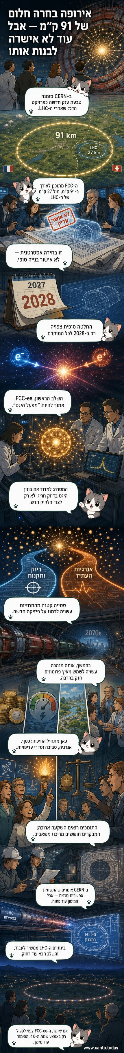 הדמיה של מאיץ חלקיקים ענק באורך 91 קילומטרים, לצד מאיץ ה-LHC הקיים, באזור CERN על גבול צרפת-שווייץ.