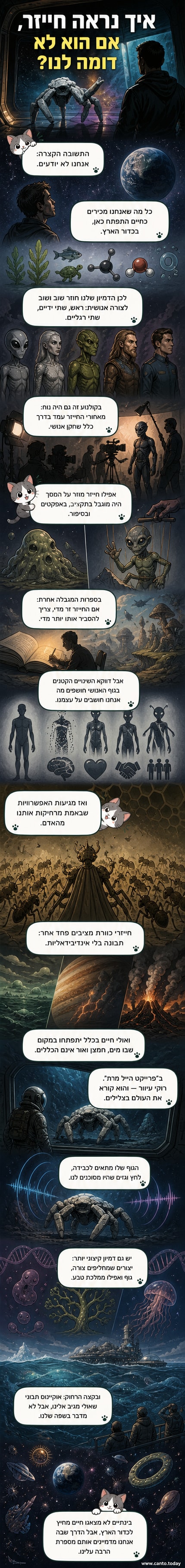איור של חייזר רוקי מהסרט 'פרויקט הייל מרי', עם מבנה גוף חרוטי, חמישה גפיים ועיניים קטנות, על רקע עולם אפלולי עם אטמוספירה דחוסה.