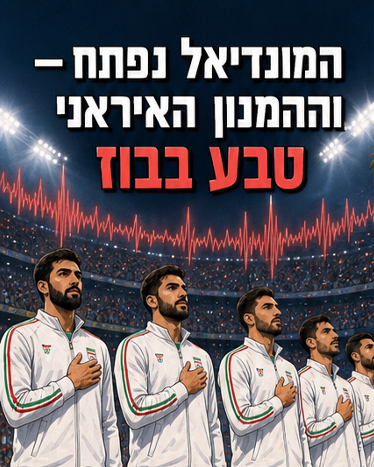 שחקני נבחרת איראן עומדים על המגרש באצטדיון לוס אנג'לס, בזמן שהקהל בוזז את נגינת ההמנון.