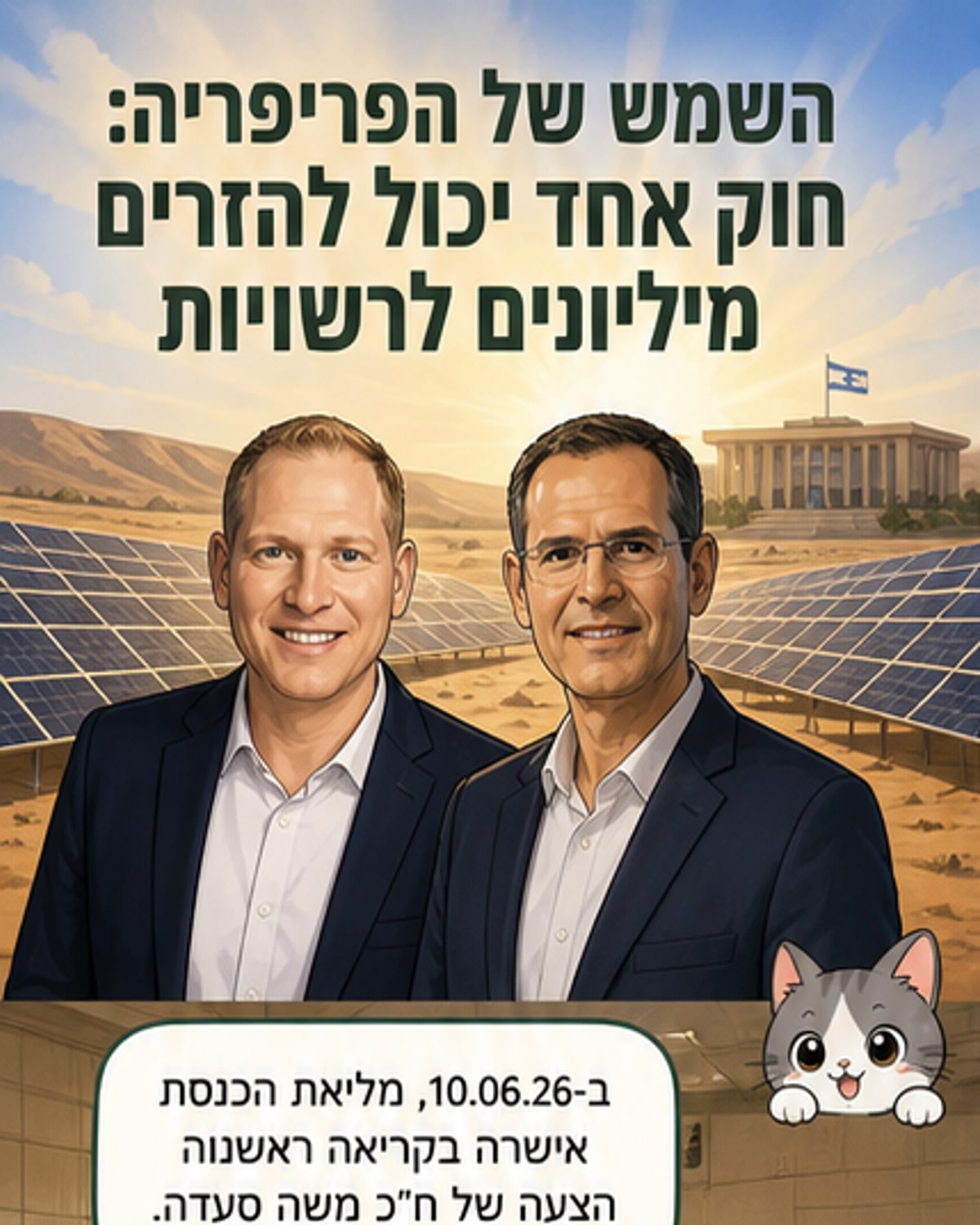חוק הסולאר יזרום מיליוני שקלים לקופות פריפריה