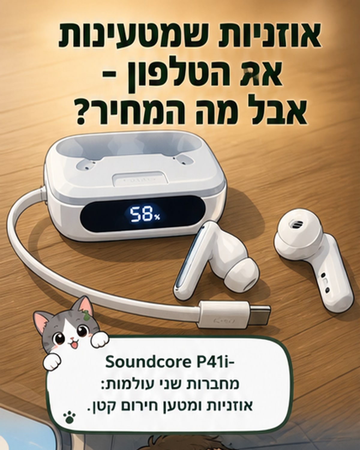 אוזניות עם סוללה שמאחילה סמארטפון