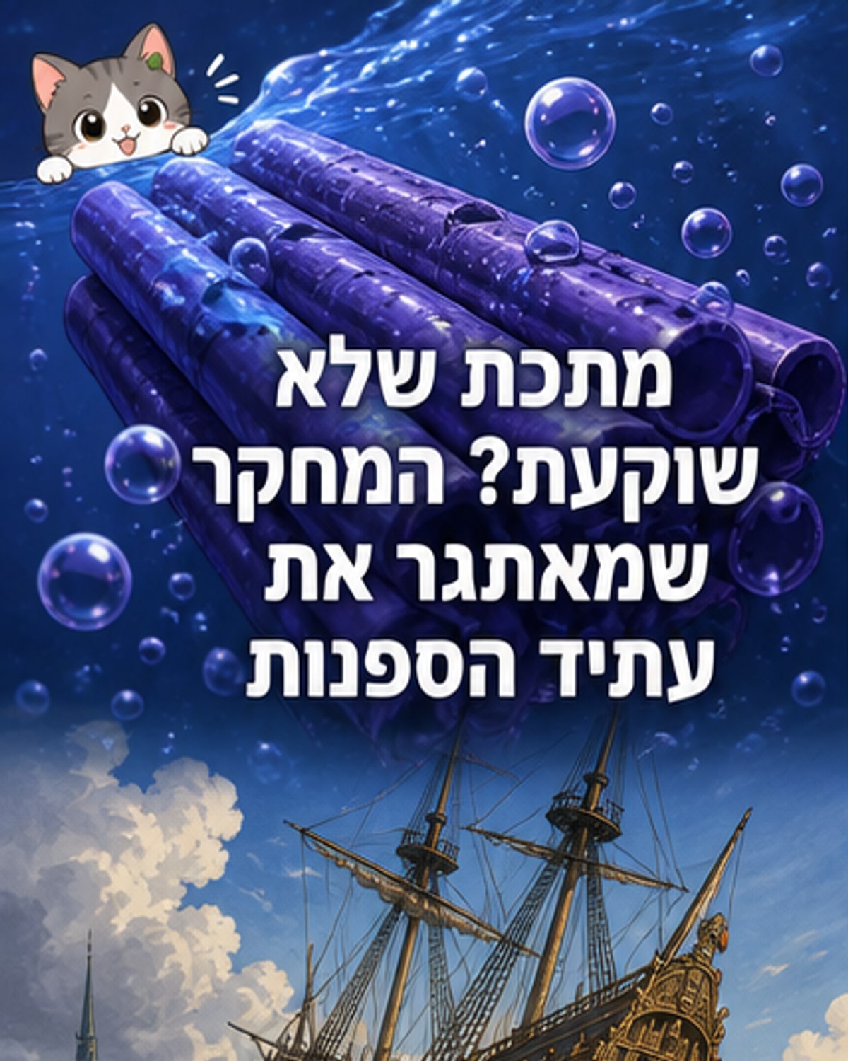 צינור אלומיניום צף על המים, עם בועות אוויר נצמדות לשטחו, בניסוי במעבדה.