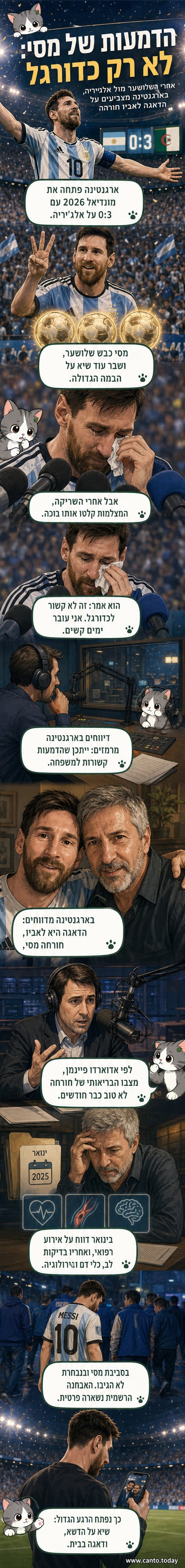 כדורגלן במדי ארגנטינה בוכה ליד עמוד השער לאחר משחק, עם קהל ברקע.