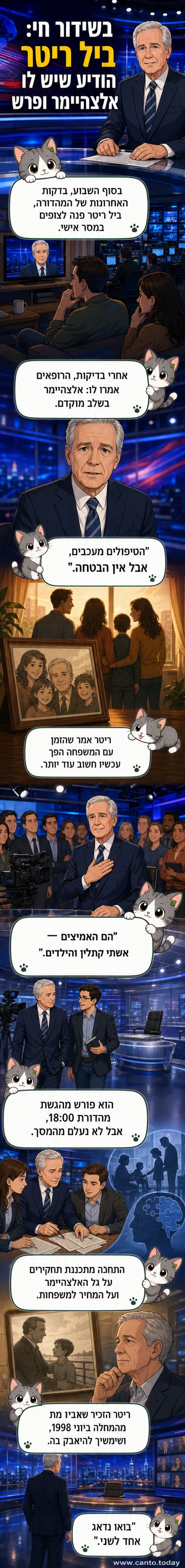 תמונה של המגיש ביל ריטר עומד מול מצלמות הטלוויזיה, לובש חליפה כהה, עם הבעה רצינית ורגישה.