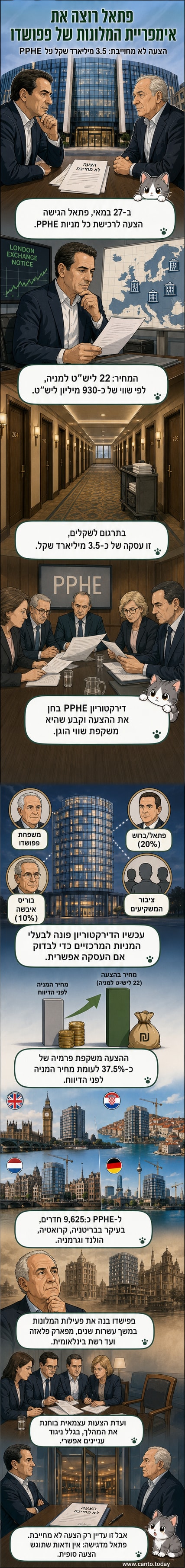 איור של שני בעלי עסקים עומדים מול מפת אירופה עם סמלים של מלונות, אחד מחזיק בהצעת מחיר גדולה