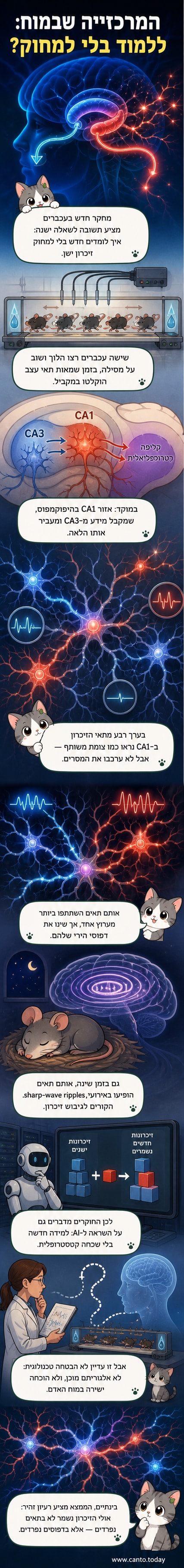 איור של מוח עם זיהוי מוקד של ההיפוקמפוס, וכלי מחשוב מודללים כמרכזייה עצבית.