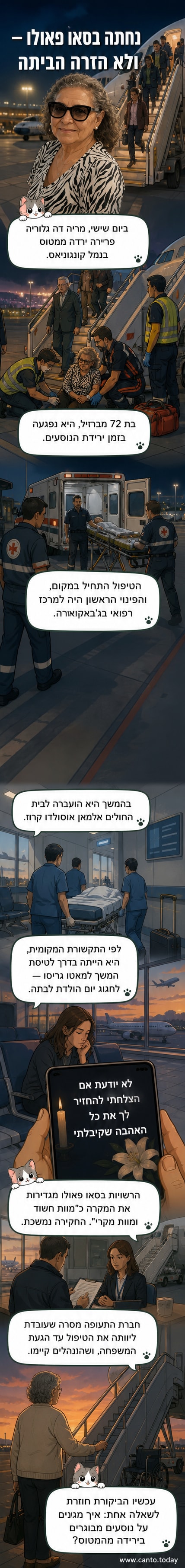 מדרגות מטוס בצד שמאל, עם סימני דם על המדרגה התחתונה, וצוות רפואי עומד בסמוך