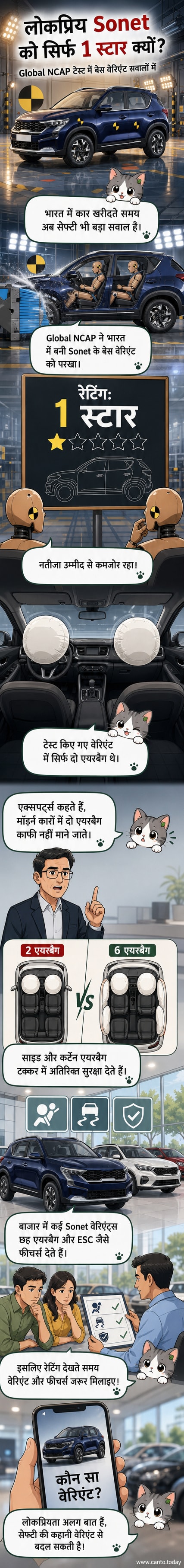 किआ सोनेट की तस्वीर, जिसके बेस वेरिएंट को ग्लोबल NCAP क्रैश टेस्ट में 1-स्टार रेटिंग मिली