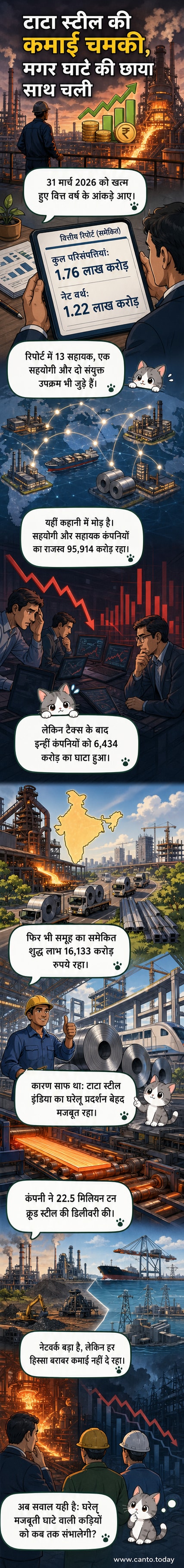 टाटा स्टील के जमशेदपुर प्लांट की प्रतीकात्मक तस्वीर, जहां उत्पादन और वित्तीय विकास का प्रतीकात्मक दृश्य दिखाया गया है।