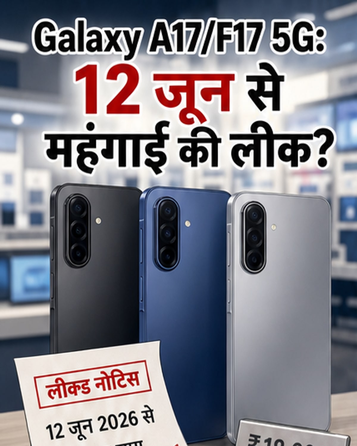 Samsung Galaxy F17 5G और A17 5G के साथ कीमत बढ़ने का संकेत देता एक लाल तीर