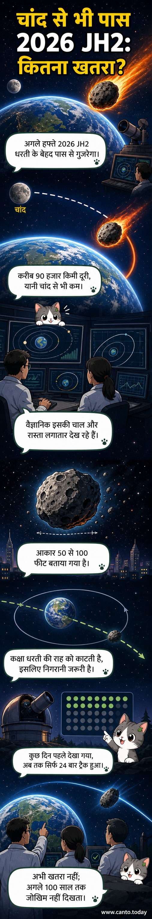 एक छोटा एस्टेरॉयड पृथ्वी के पास से गुजरते हुए, चांद की तुलना में निकटतम दूरी पर।