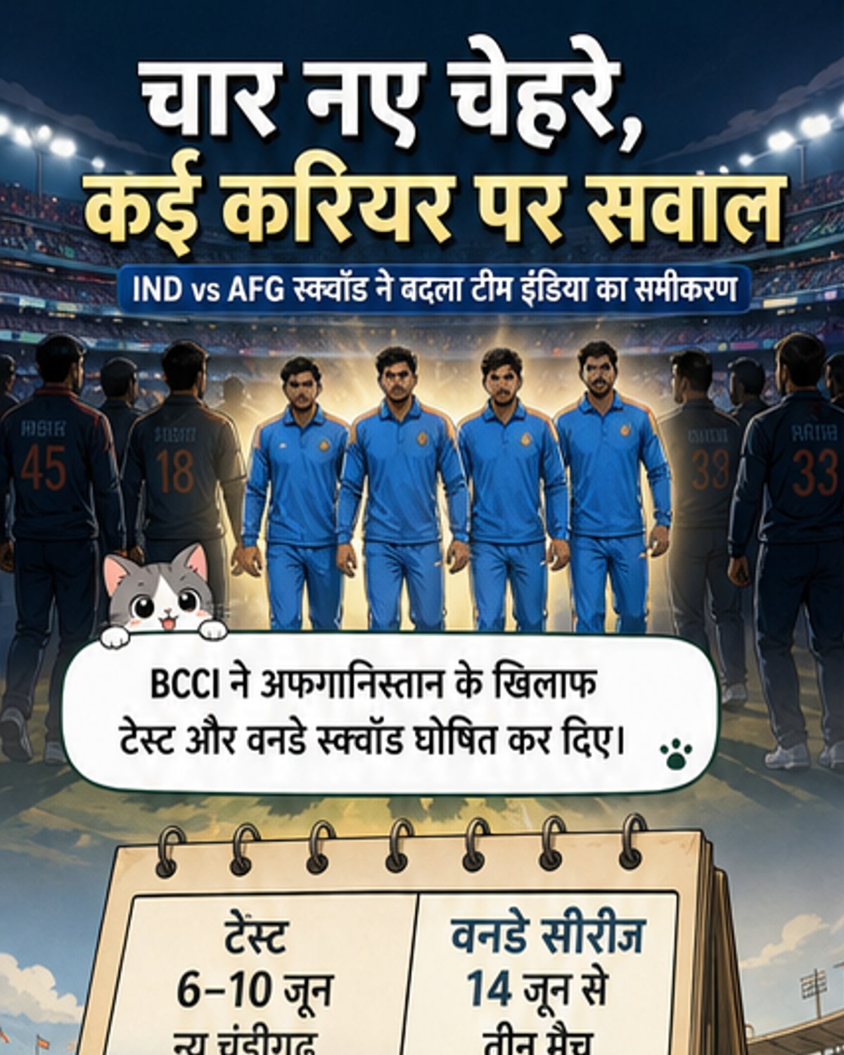 भारतीय टीम में 4 नए खिलाड़ियों का चयन