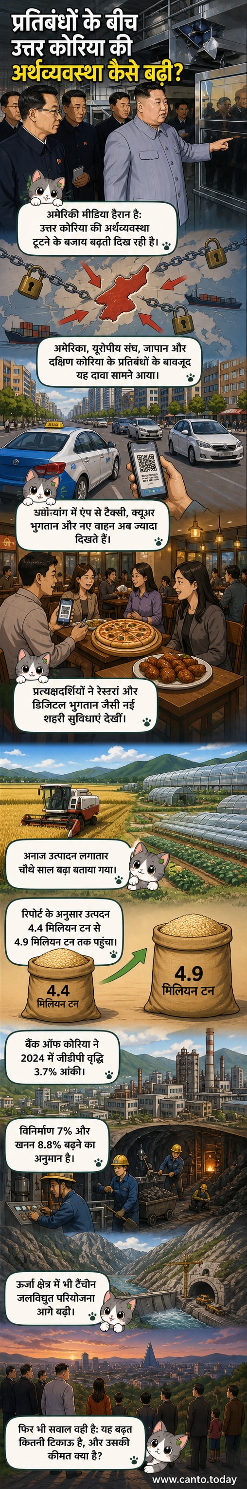 प्योंगयांग की सड़क पर चीनी इलेक्ट्रिक कारें और QR कोड वाले टैक्सी ऐप्स के साथ आधुनिक शहरी जीवन के दृश्य।