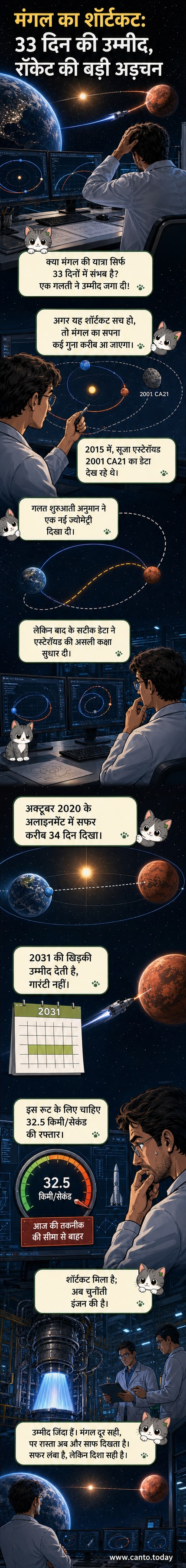 एक अंतरिक्ष यान मंगल ग्रह की ओर एक छोटे रास्ते पर उड़ता हुआ, पृथ्वी और मंगल के बीच एक नए पथ को दर्शाते हुए।