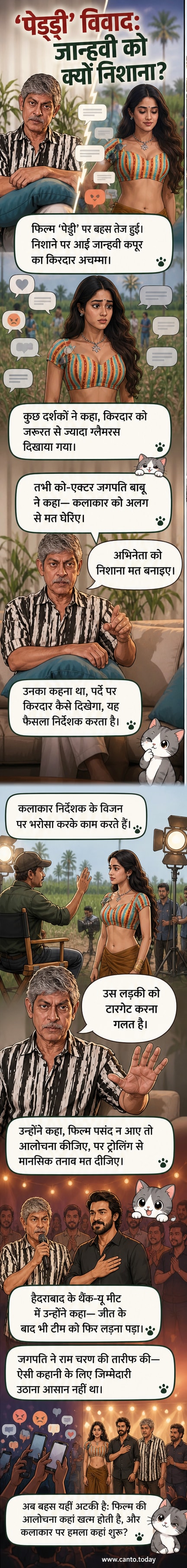जगपति बाबू फिल्म 'पेड्डी' के विवाद पर बोलते हुए, पृष्ठभूमि में फिल्म के पोस्टर के साथ