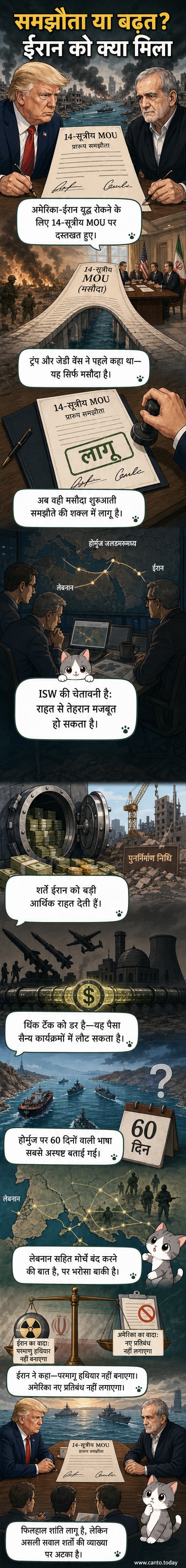 अमेरिका और ईरान के झंडे एक दस्तावेज पर हस्ताक्षर करते हुए, पृष्ठभूमि में होर्मुज जलडमरूमध्य का नक्शा और एक चिंतित थिंक टैंक विश्लेषक।