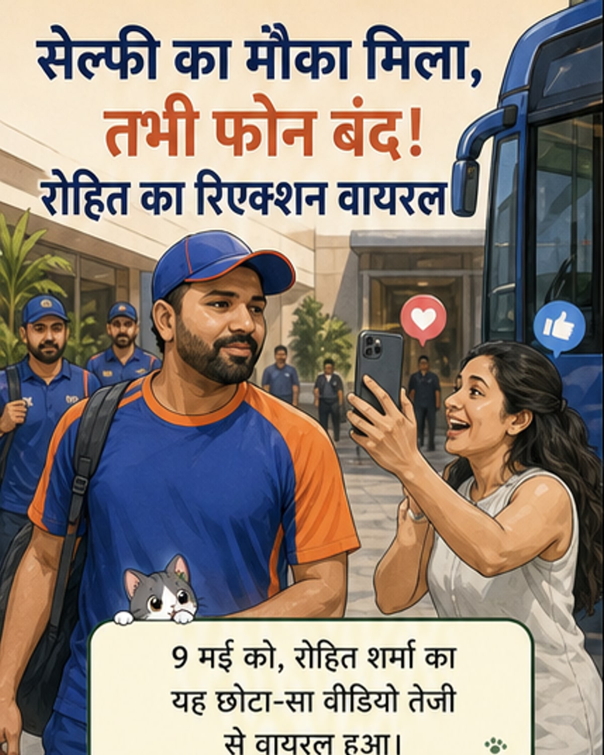 रोहित शर्मा के साथ सेल्फी के बीच बंद हुआ फैन का फोन