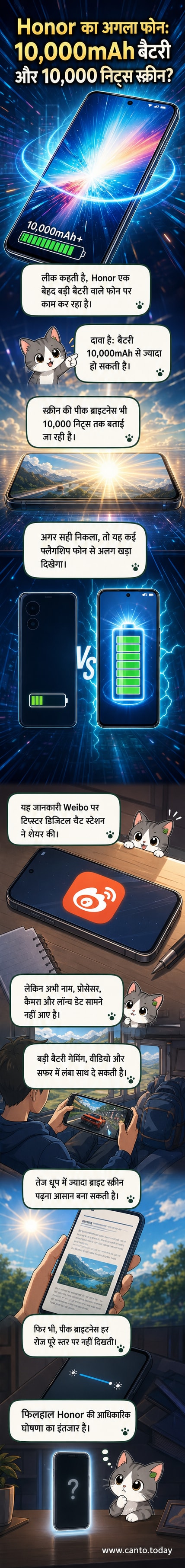 एक स्मार्टफोन का इलस्ट्रेशन जिसमें बड़ी बैटरी और अत्यधिक चमकदार डिस्प्ले दिखाई दे रही है, पृष्ठभूमि में सूरज की तेज रोशनी है।