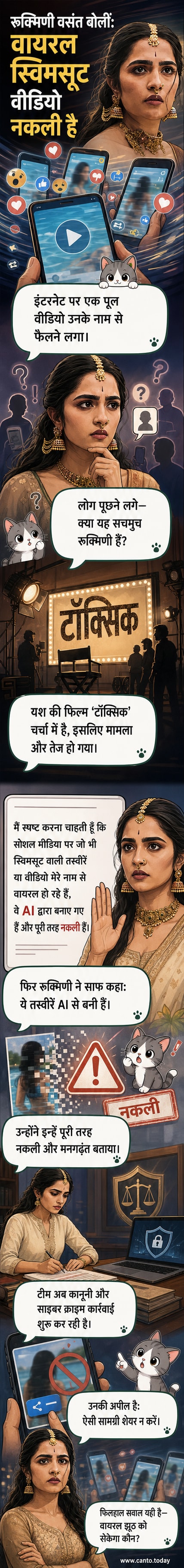 एक अभिनेत्री इंस्टाग्राम स्टोरी पर एआई जनित वीडियो के खिलाफ बयान देते हुए, पृष्ठभूमि में वायरल वीडियो का ब्लर फ्रेम