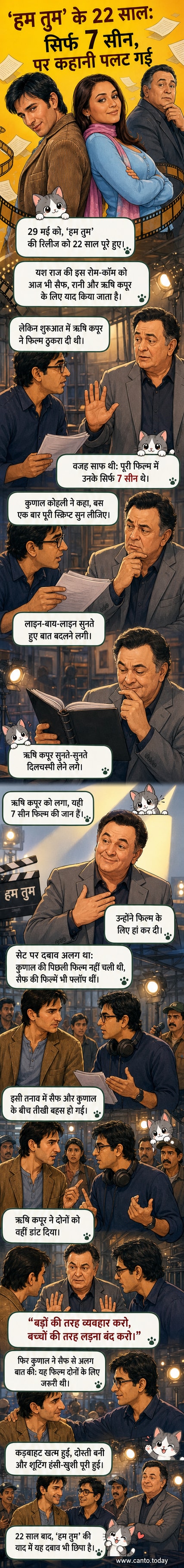 हम तुम फिल्म के पोस्टर के साथ ऋषि कपूर, सैफ अली खान और रानी मुखर्जी की तस्वीर, एक नोस्टैल्जिक बॉलीवुड फिल्म की याद दिलाती है