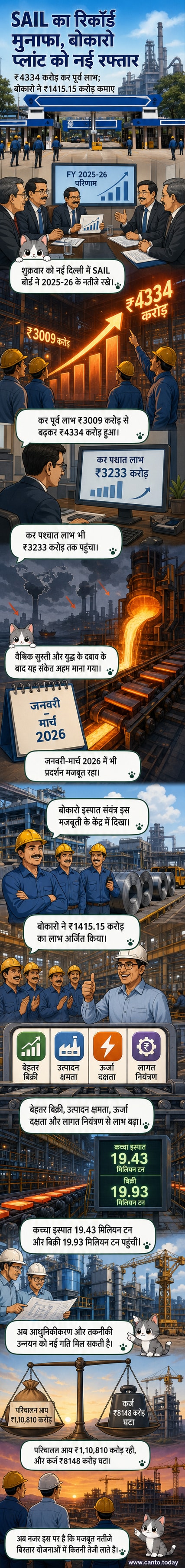 एक भारतीय इस्पात संयंत्र का वास्तविक दृश्य, जहां भाप और रोशनी के बीच भारी मशीनरी काम कर रही है, जो SAIL के रिकॉर्ड लाभ के पीछे की कहानी को दर्शाता है।