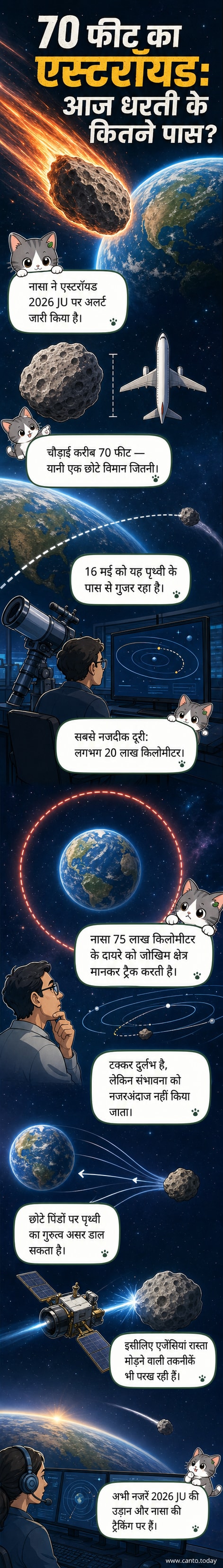 एक बड़ा क्षुद्रग्रह अंतरिक्ष में पृथ्वी के पास से गुजरते हुए, पृष्ठभूमि में नीले ग्रह के साथ।